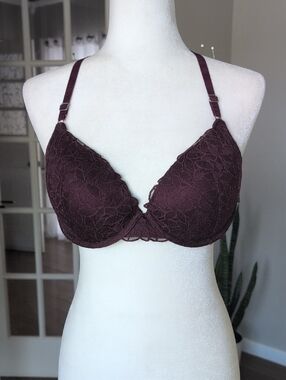 Aerie Lace Padded Push-Up Bra in Deep Plum 34 D